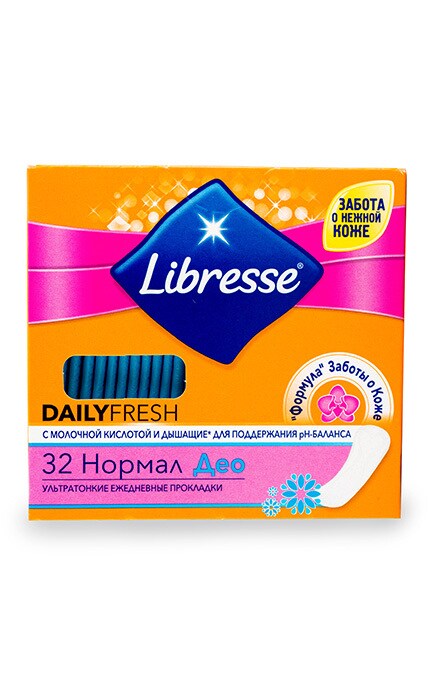 LIBRESSE-Щоденні прокладки Libresse Dailyfresh Normal Deo ультратонкі, 32 шт.-7322540867794