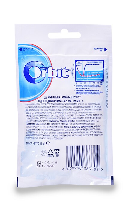 ORBIT-Жевательная резинка Orbit без сахара с ароматом мяты-4009900363709