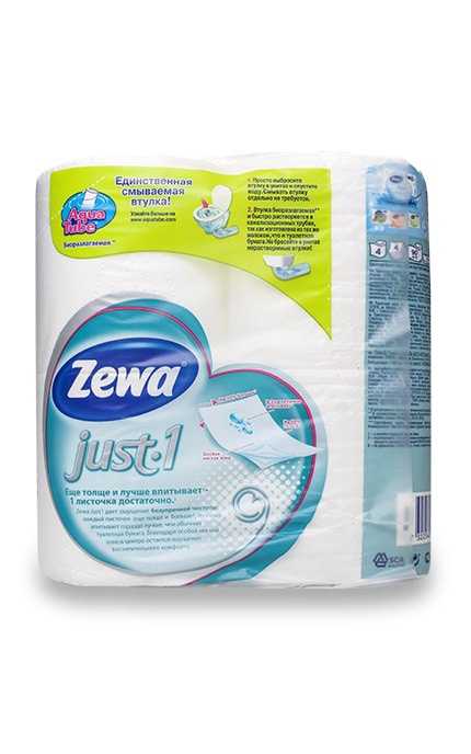 ZEWA-Туалетная бумага Zewa Just 1 белая, 4 слоя, 4 рулона-7322540833140