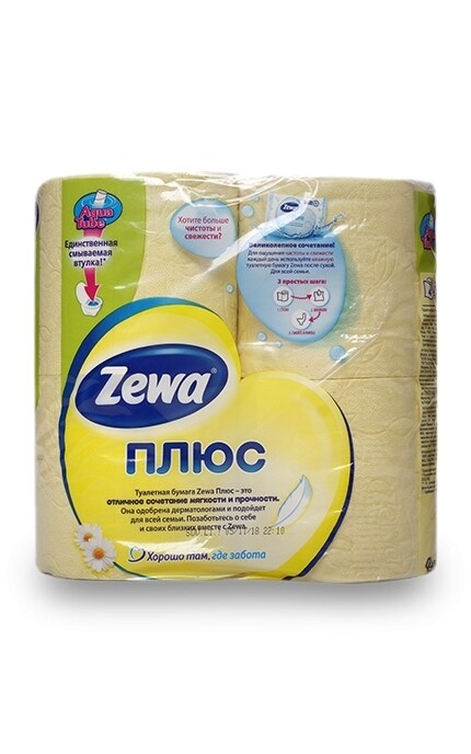 ZEWA-Туалетная бумага Zewa Плюс с ароматом ромашки, 2 слоя, 4 рулона -4605331030304