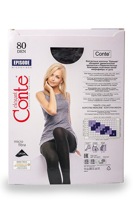 CONTE-Колготки жіночі Conte Episode 80 den Nero-4810226009925