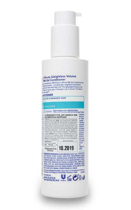 DOVE-Кондиционер-гель для волос Dove 1 Minute Milk Gel Conditioner Невесомый объем-8717163881026
