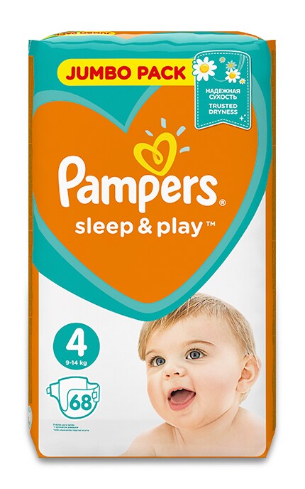 PAMPERS SLEEP and PLAY-Подгузники Pampers Sleep & Play Размер 4 (Maxi) 9-14 кг, 68 подгузников-4015400203551