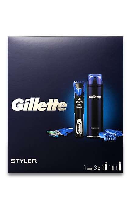 GILLETTE-Подарунковий набір Gillette Fusion 5 ProGlide Styler Електричній стайлер + Гель для гоління Ultra sensitive-7702018548972