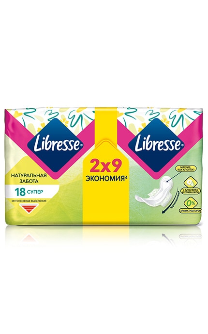 LIBRESSE-Гигиенические прокладки Libresse Натуральная забота Супер, 18 шт.-7322540837261