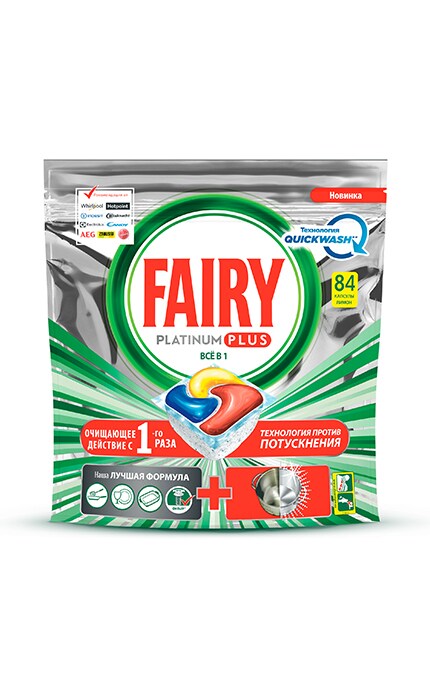 FAIRY-Капсулы для посудомоечных машин Fairy Platinum Plus Все в 1 Лимон, 84 шт-8001841748511