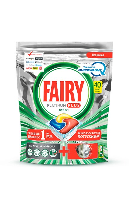 FAIRY-Капсулы для посудомоечных машин Fairy Platinum Plus Все в 1 Лимон, 40 шт.-8001841748313