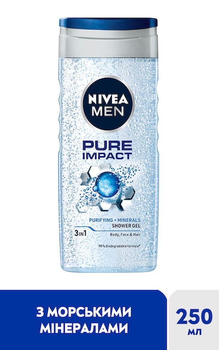 Гель для душа Nivea Men Pure Impact 3в1 250 мл | Watsons