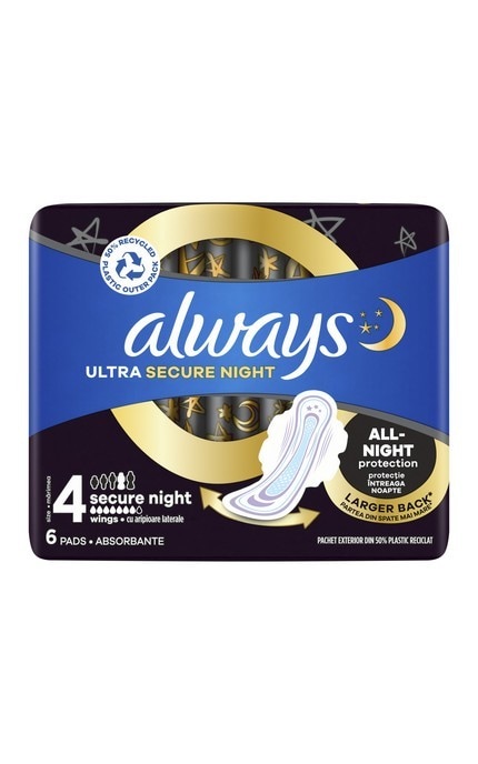 ALWAYS-Гигиенические прокладки Always Ultra Secure Night (Размер 4) 6 шт-8001841733050