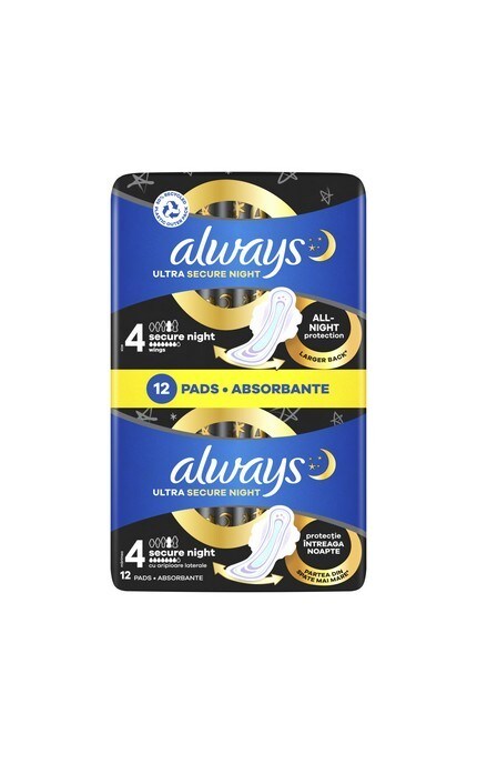 ALWAYS-Гигиенические прокладки Always Ultra Secure Night (Размер 4) 12 шт-4015400612469