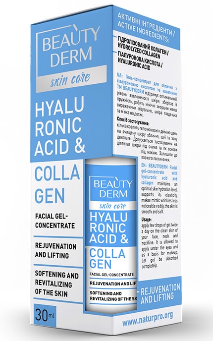 BEAUTYDERM-Гель-концентрат для лица Beautyderm с Гиалуроновой кислотой и Коллагеном 30 мл-4820185222686