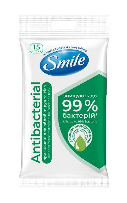 SMILE-Серветки антибактеріальні Smile mix 15 шт-4820048481953