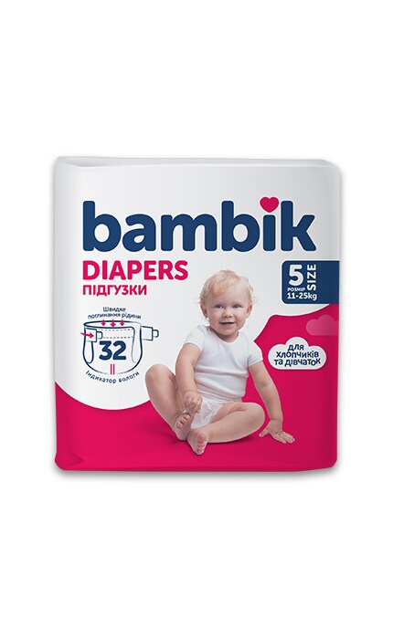 BAMBIK-Подгузники детские Bambik одноразовые Medium размер 5 JUNIOR 11-25 кг 32шт-4823071652260