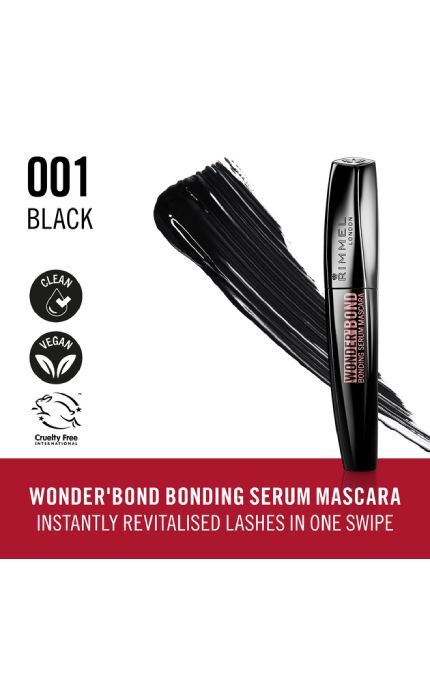 RIMMEL-Тушь для ресниц Rimmel Wonder'Bond Bonding Serum Mascara с сывороткой и эффектом ухода 001 Black 11 мл -3616305519986