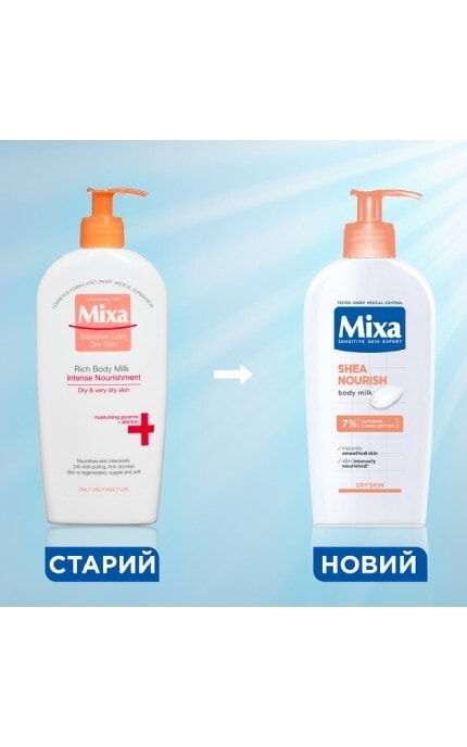 MIXA-Молочко питательное Mixa с маслом ши для сухой кожи тела 400 мл-3600551164199