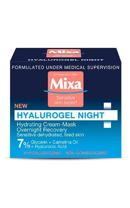 MIXA-Ночной крем-маска для лица Mixa Hyalurogel Night Cream-Mask Hydration для сухой и очень сухой кожи, с гиалуроновой кислотой и глицерином 50 мл-3600550950694