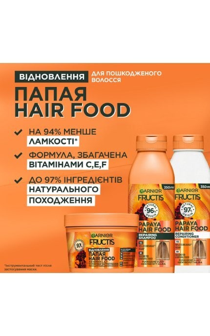FRUCTIS-Бальзам-ополаскиватель Garnier Fructis HairFood Папайя Восстановление для поврежденных волос 350 мл-3600542290388