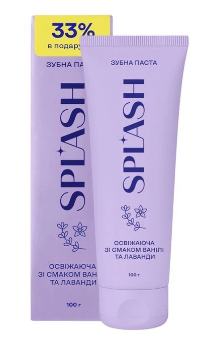 SPLASH-Освежающая зубная паста Splash с отбеливающим эффектом со вкусом ванили и лаванды 100 мл-4820266832414
