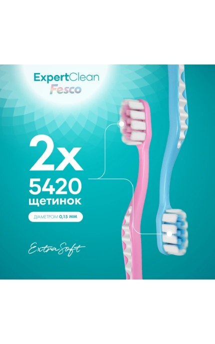 FESCO-Набор зубных щеток Fesco Expert Clean Soft мягкие розовые и голубые 2 шт-4820204702311