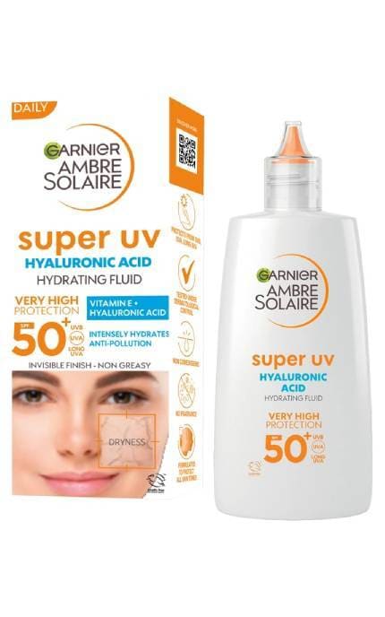 AMBRE SOLAIRE-Сонцезахисний флюїд Garnier Ambre Solaire Super UV Hyaluronic Acid Hydrating Fluid SPF 50+ зволожувальний 40 мл-3600542297813