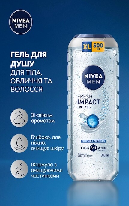 NIVEA-Гель для душа NIVEA MEN Fresh Impact для тела, лица и волос 500 мл-4005808628087